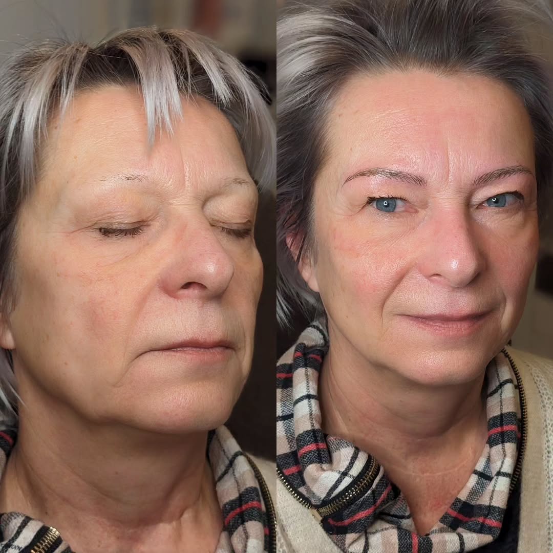 Vorher-Nachher-Vergleich einer Augenbrauenbehandlung mit Permanent Make-up.